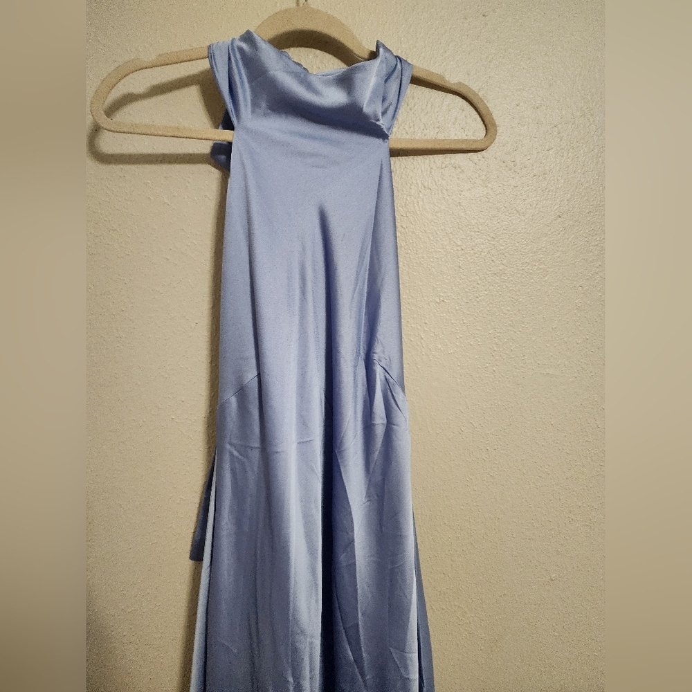 Show Me Your MuMu Lisa Maxi Steel Blue Luxe Satin Dress L Wedding Party Prom - Picture 10 of 13
